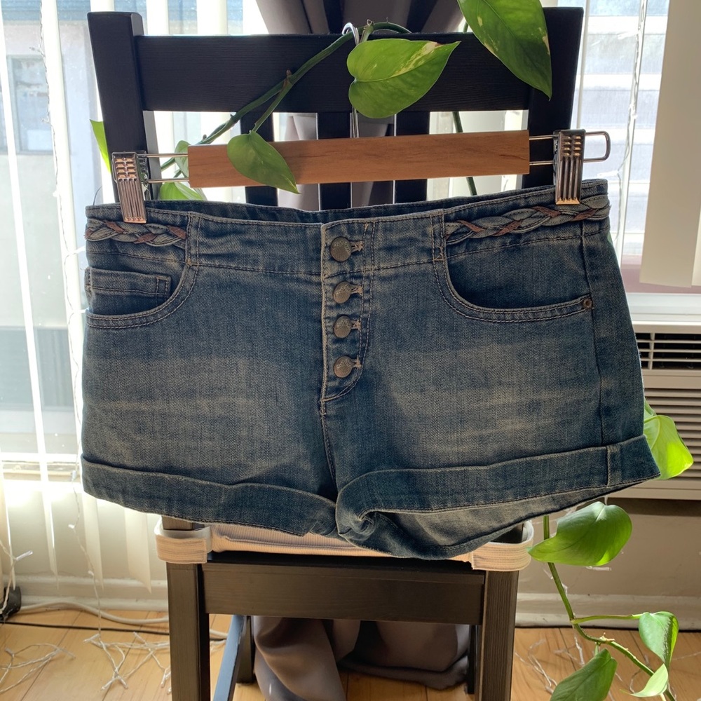 FREE PEOPLE Braid Detail Front Button Jean Shorts